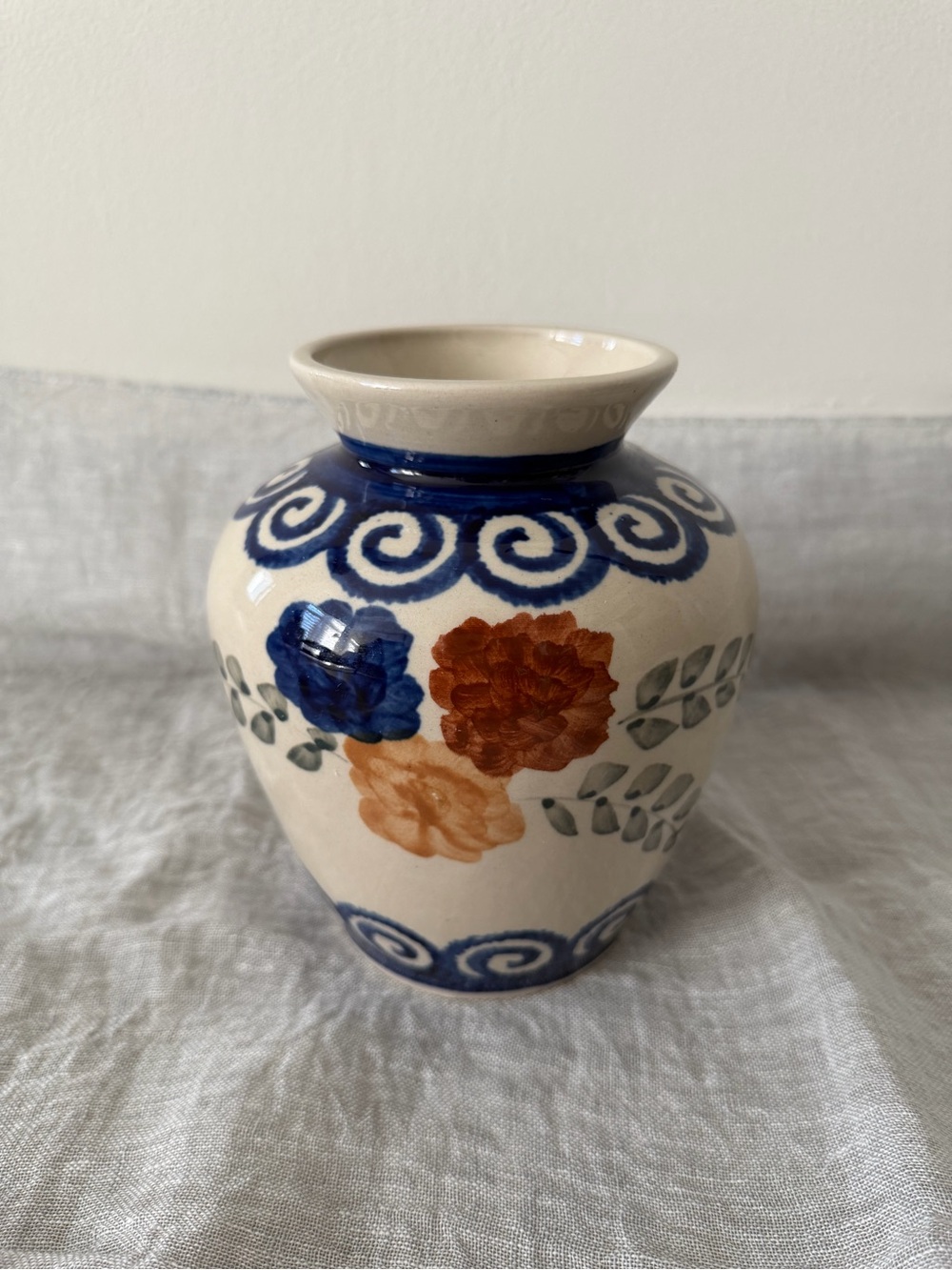 Hand-Painted floral ceramic vase from Boleslawiec, Polish Pottery
